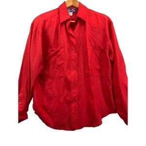 ColorFX Women Button Shirt Vintage Silk Sz M Classic Holiday Christmas BizCasual